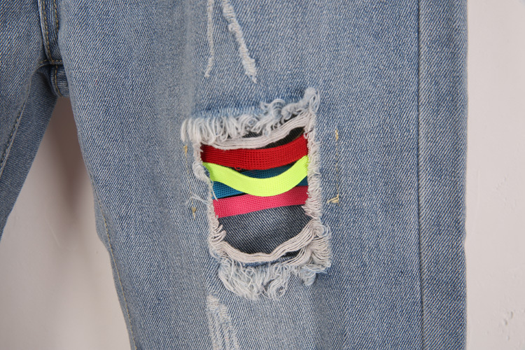 【特价】2016夏季新款时尚潮流韩版牛仔五彩破洞口袋洗