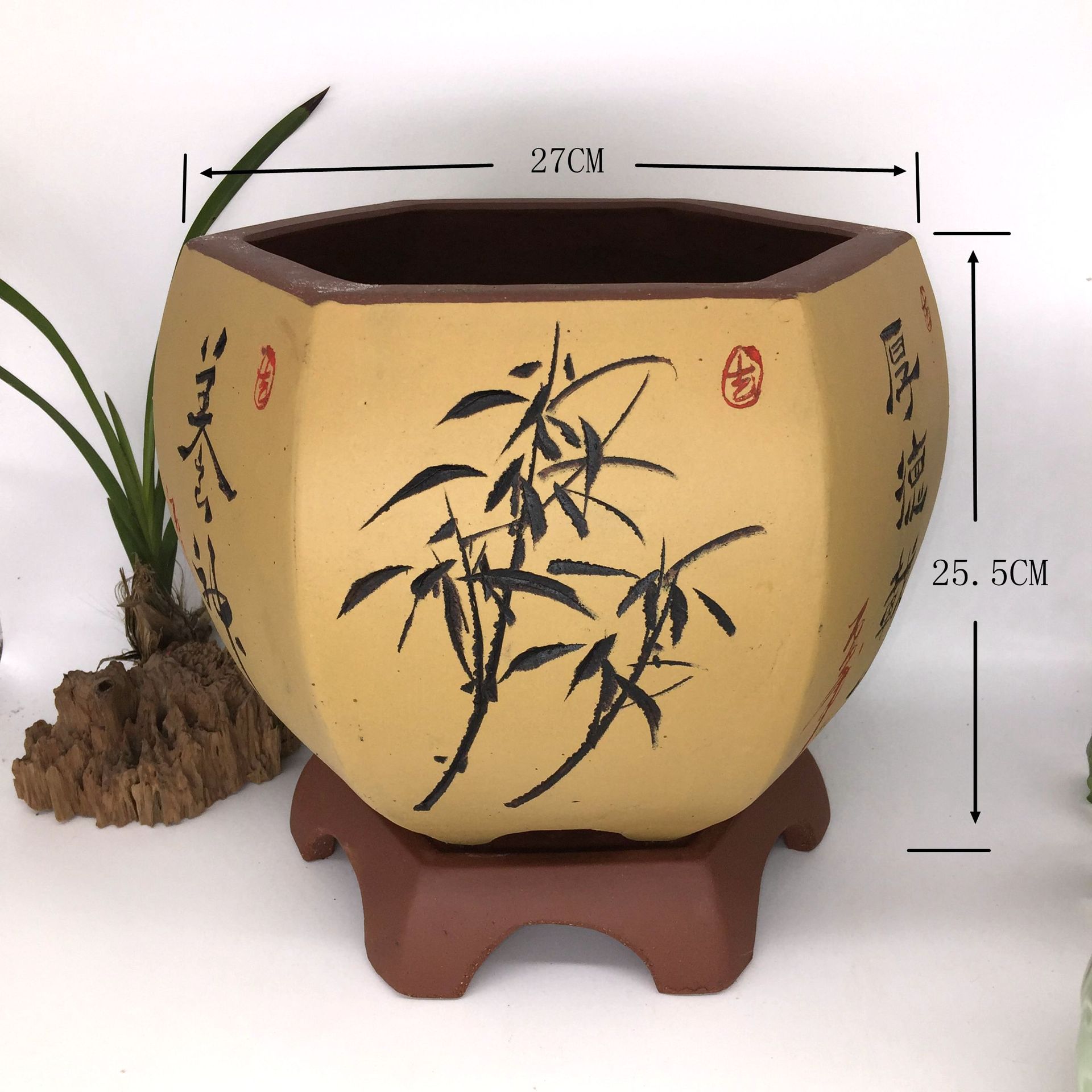 【宜兴紫砂花盆 高档紫砂花盆 兰花 签筒盆 复古紫砂盆】价格,批发