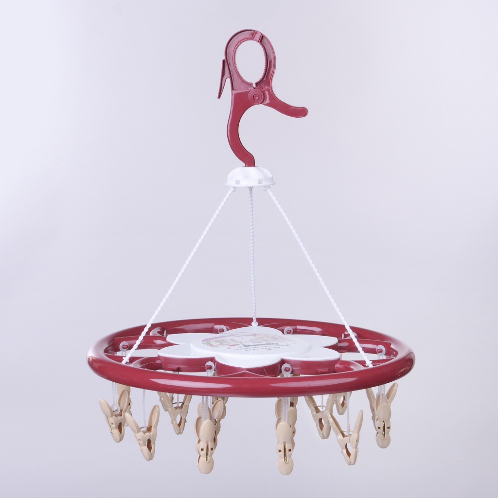 【厂家圆形塑料衣架多功能晾袜架 内衣袜子夹 防风多夹子晾晒衣架】价