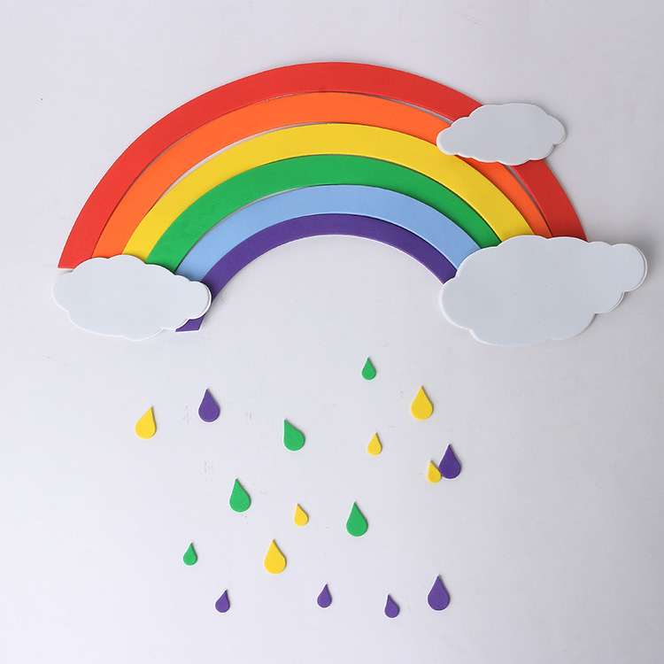 幼儿园环境布置主题墙材料教室墙面布置 卡通泡沫雨后彩虹装饰贴