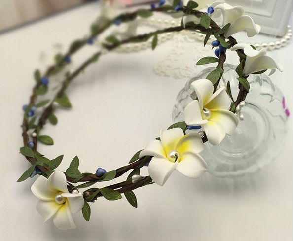 欧美新娘结婚礼服花环 鸡蛋花头环旅游花环影楼配饰拍照写真