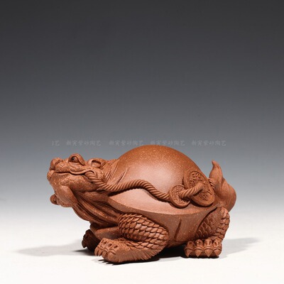 新寅紫砂陶艺 宜兴紫砂茶宠 摆件 陈洪军 【招财龟】 降坡泥