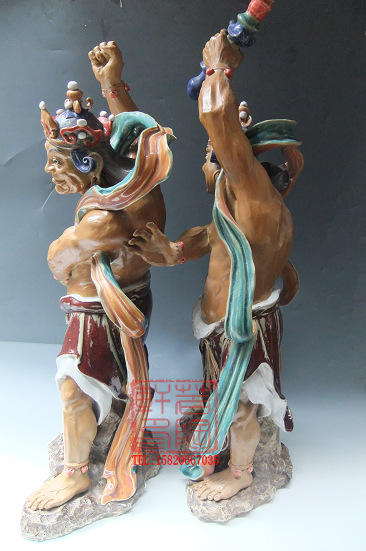 陶瓷工艺品 石湾公仔 哼哈二将 门神 神话 郑伦 陈奇