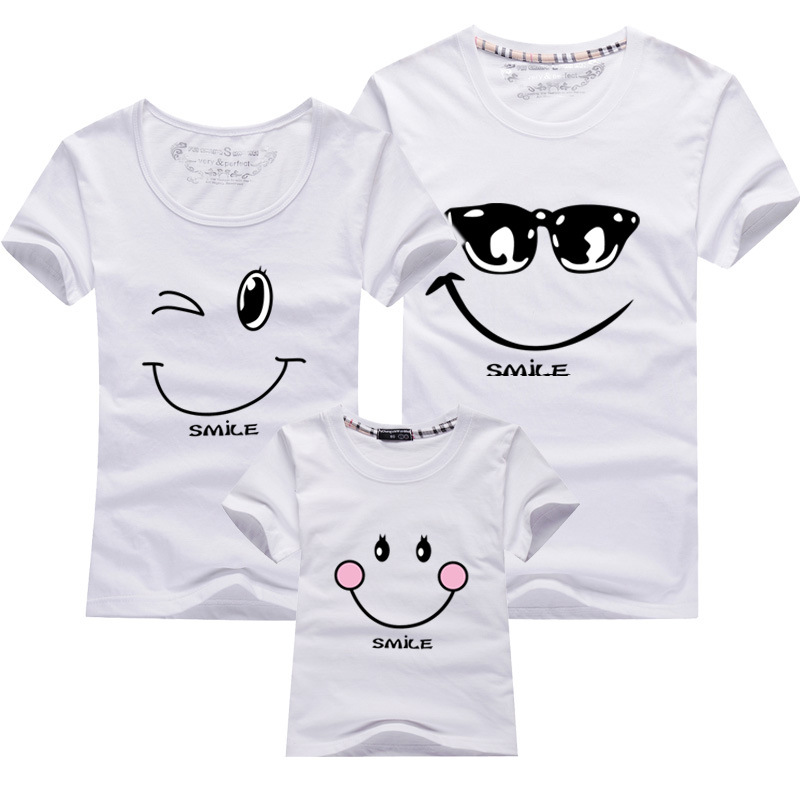 亲子装t恤 韩版春夏新款 大码家庭装一家三口短袖t恤笑可定制定做