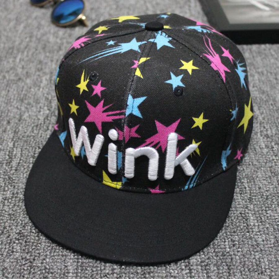 外贸男女街头嘻哈帽五角星刺绣wink字母平沿街舞棒球帽遮阳帽子