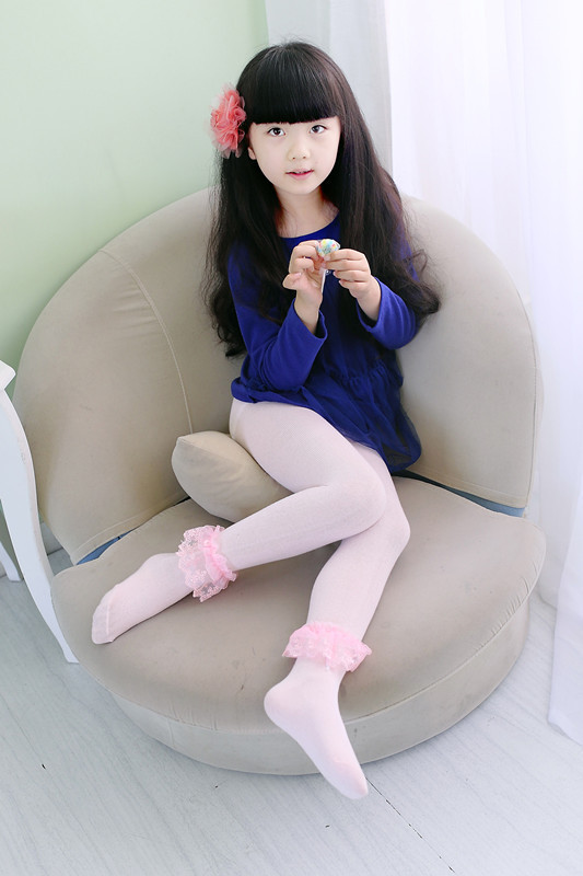 童袜秋冬纯棉女童连裤袜 女孩中小蕾丝花边