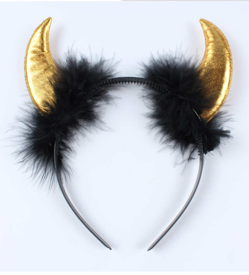 厂家直销万圣节用品儿童节儿童表演用品游戏用品 毛绒红牛角头箍