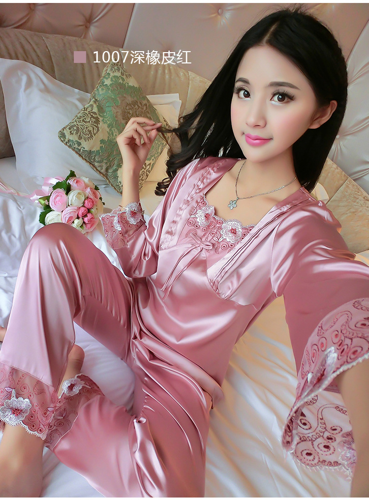 2017春夏季新款女士丝绸质性感仿真丝长袖睡衣内衣家居服套装批发