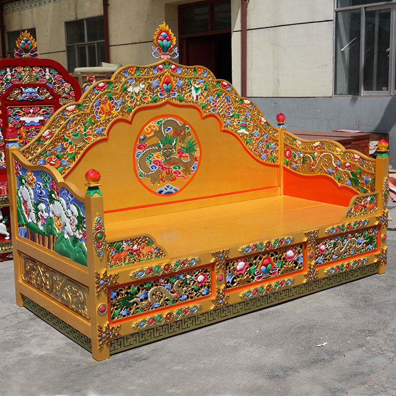 格桑花藏式家具龙床古典藏族风格彩绘单人实木床佛教密宗雕花龙.
