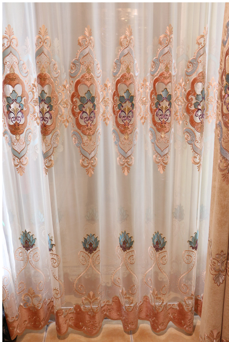 高档绣花窗帘遮光奢华大气客厅卧室花纱欧式定制雪尼尔窗帘布料
