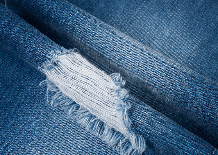 秋冬380g全棉牛仔布破洞牛仔服装面料斜