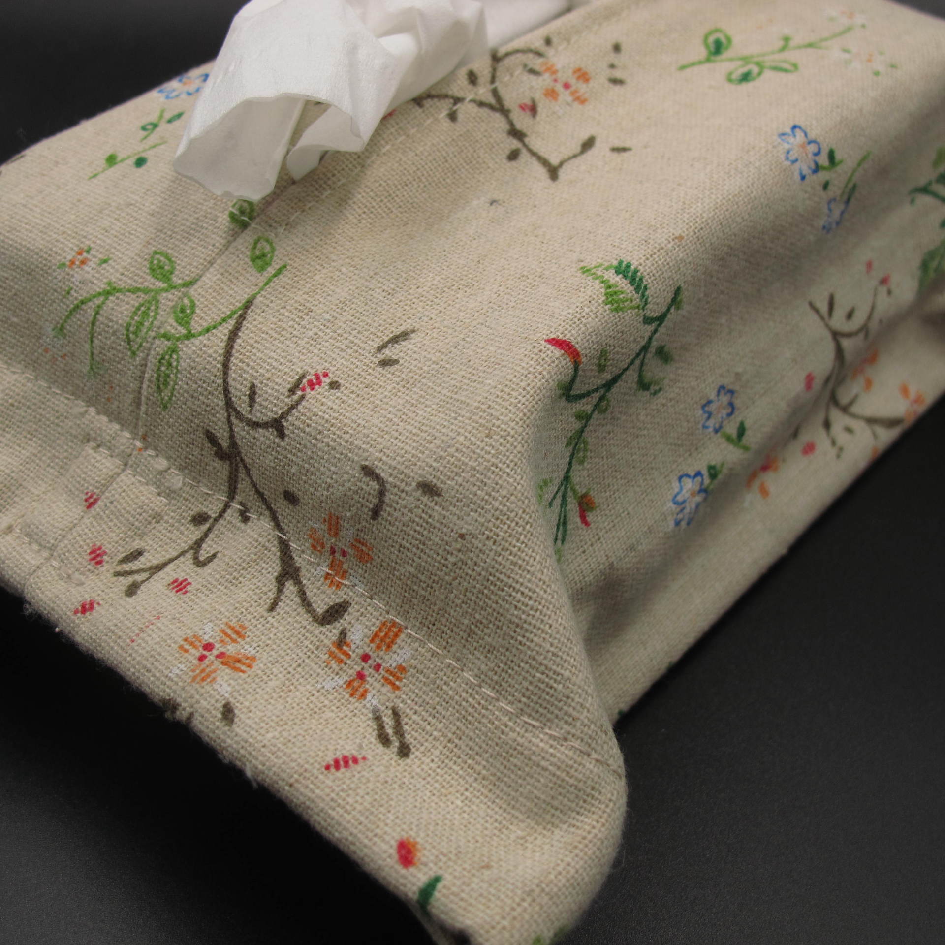 素记手作/布艺亚麻纸巾盒/小野花/纯手工/素记/加工定制/批发
