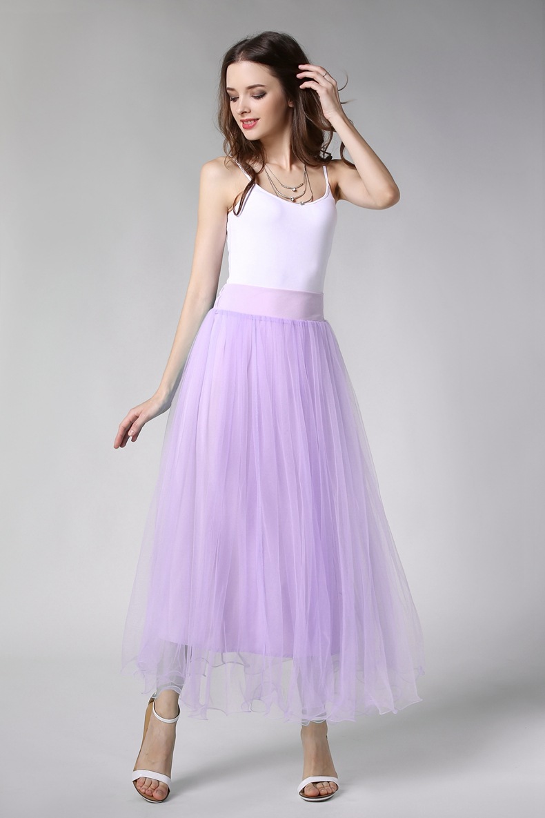 2016春夏装新款欧美百搭显瘦时尚网纱大摆裙仙女拼接半身长裙女潮