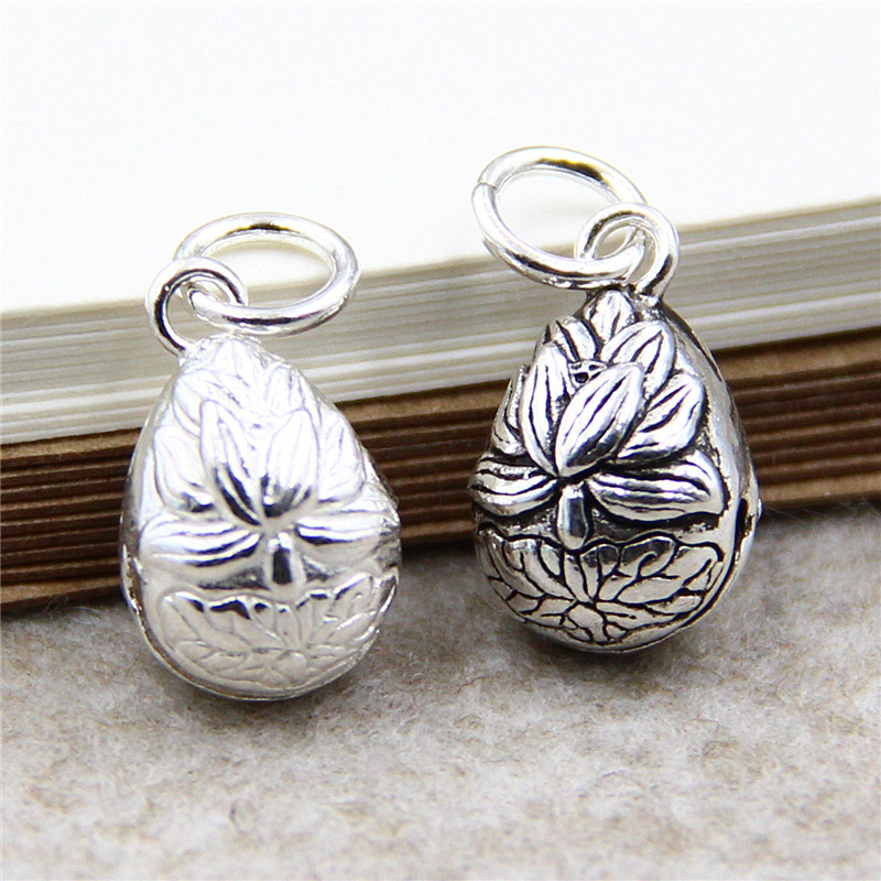久黛饰品s925纯银diy手链素银泰银配件莲花铃铛吊坠挂件