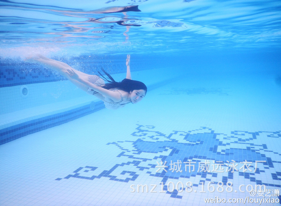 娄艺潇同款比基尼白色蕾丝条纹泳衣爱情公寓