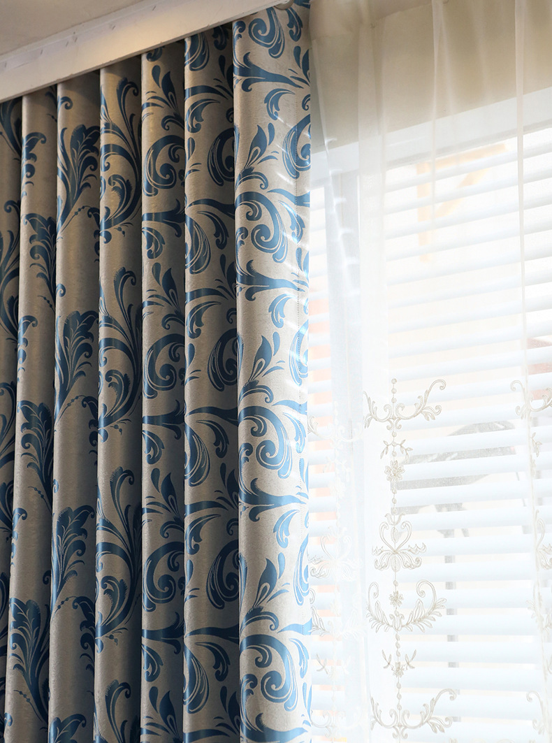 麂皮绒阳离子提花现代简约色织高档全遮光窗帘成品卧室客厅