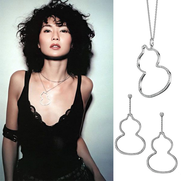 高端定制 925银微镶锆石 福禄吉祥 镂空葫芦简约项链 耳环