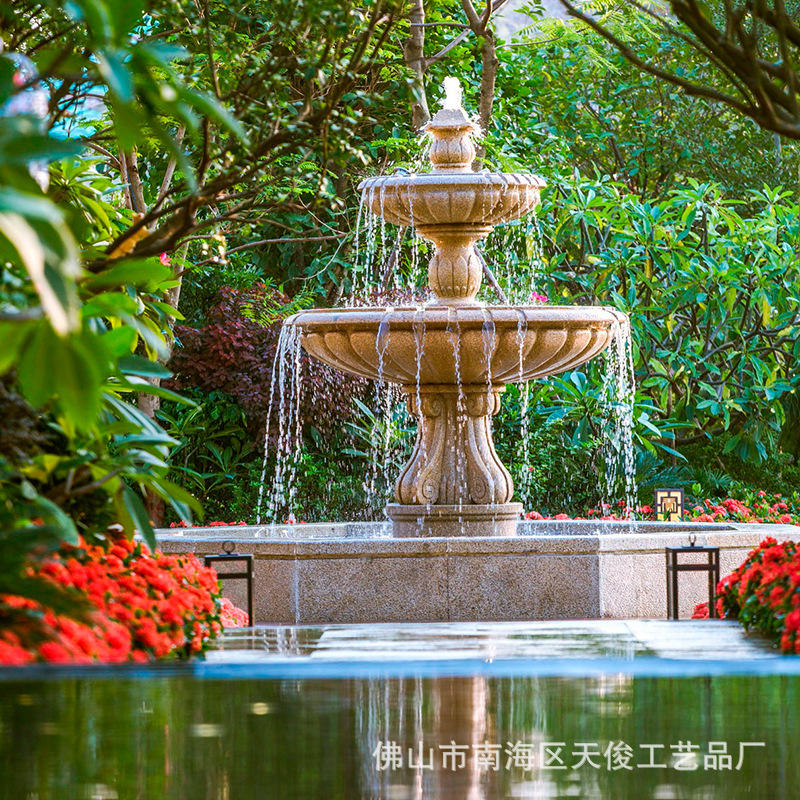 石雕欧式跌水喷泉花园别墅庭院水景室内外喷水鱼池景观流水摆件