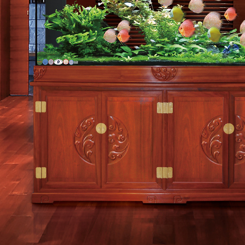 亮点水族红花梨祥云柜式水族箱生态超白玻璃中大型底滤红木鱼缸