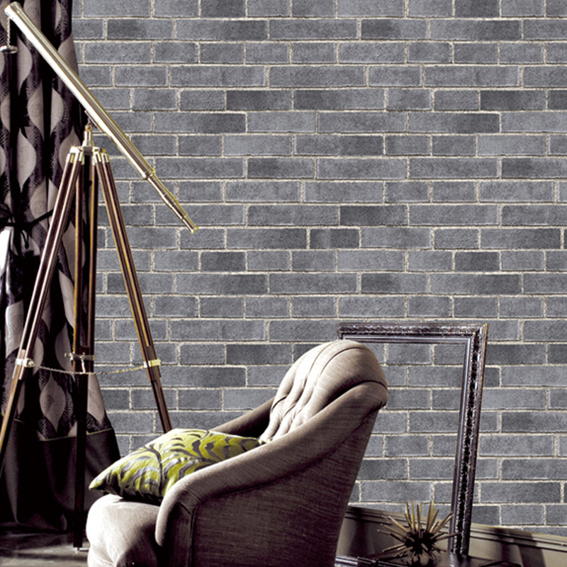 3d中式仿古砖纹墙纸个性复古砖块砖头青砖红砖壁纸茶楼餐厅服装店