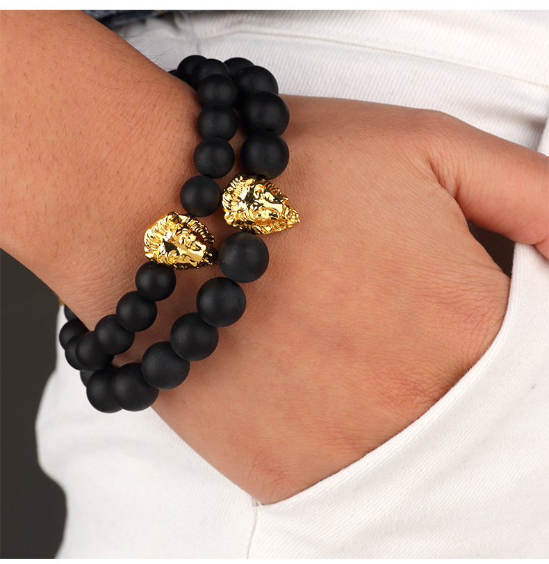 真玛瑙磨砂 lion head嘻哈潮牌狮子头手链手镯 hiphop原创潮品