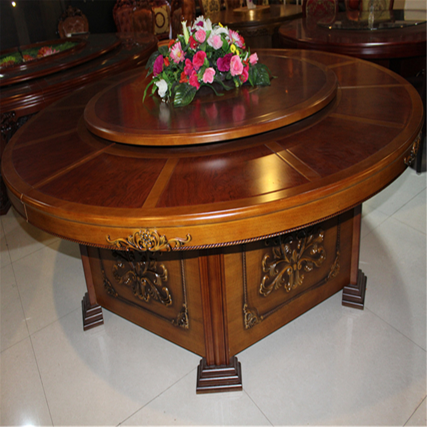 厂家批发酒店电动大圆桌 酒店电动餐桌 圆形豪华餐桌 软包椅子