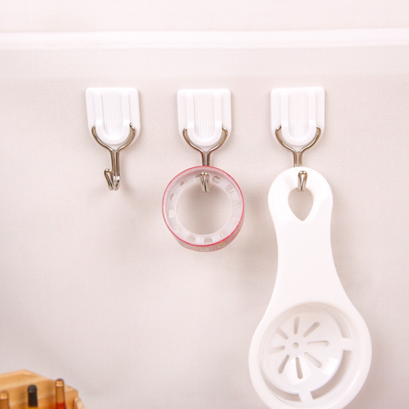 白色强力粘钩6个装 u型塑料卫生间挂钩 厨房浴室门后瓷砖挂衣钩