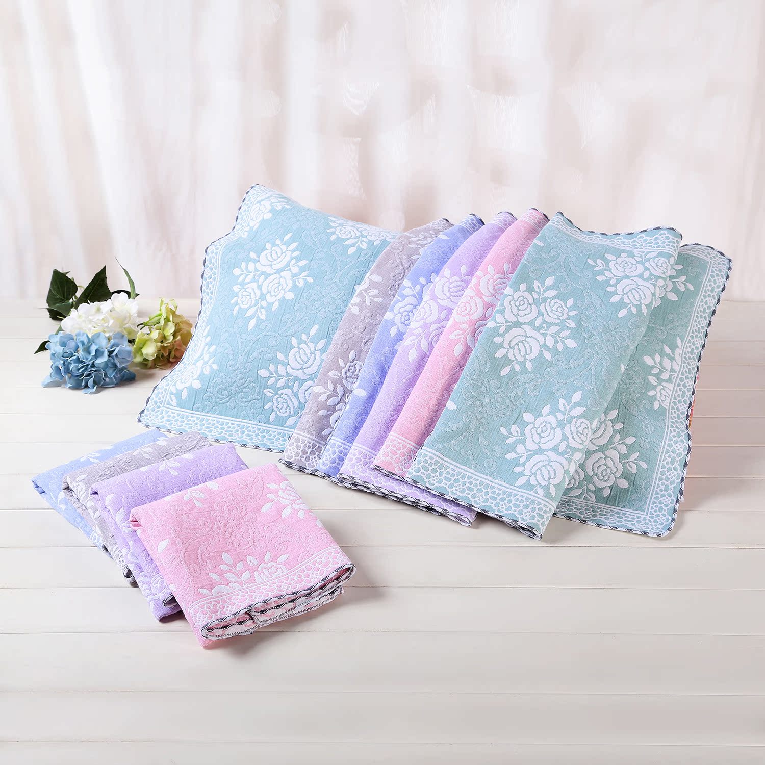 阳鹰厂家直销新款三层布艺纱布枕巾沙发巾提花加大枕巾婚庆枕巾