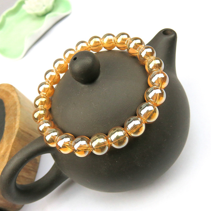 批发新款防刀刮玻璃珠佛珠手链 地摊货源琥珀色细款6/8mm玻璃手串