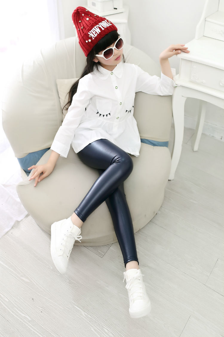 2021童装春秋薄款 女童仿皮打底裤修身中大童外穿pu皮裤 外贸批发