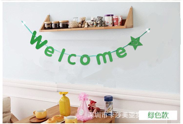 welcome 欢迎拉花 英文字母横幅拉条 商店门廊橱窗家居装饰拉花
