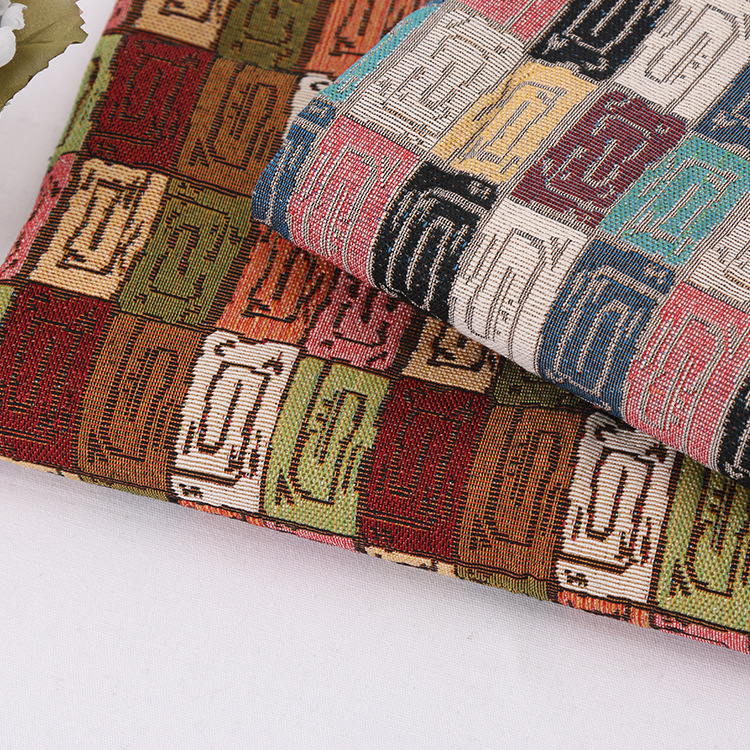 现货10支双纱涤棉色织提花布 民族风箱包鞋材家纺色织提花面料