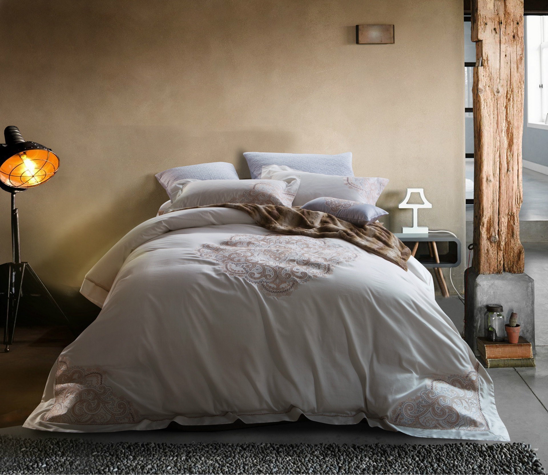 欧美贡缎全棉四件套 纯色绣花多件套 酒店 床上用品