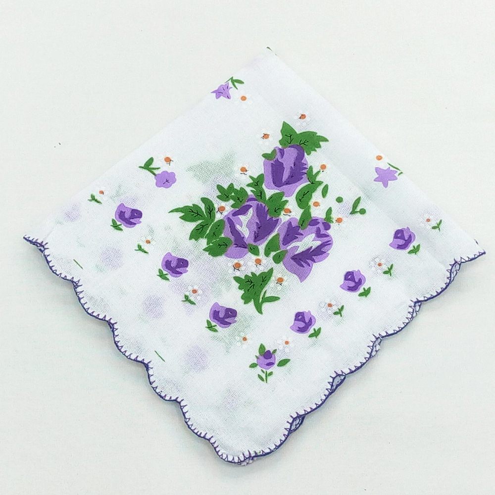 牙边印花纯棉女士手帕 大印花手绢 30公分 五款花型混装 清爽型