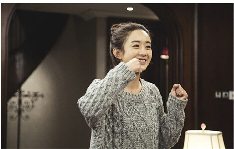 2016秋季新款同款羊毛衫赵丽颖薛杉杉圆领套头浅灰色粗线韩版毛衫