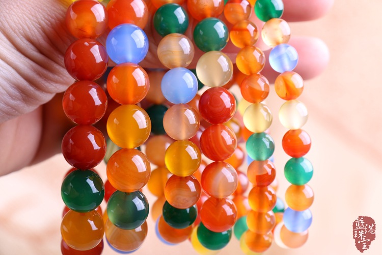 天然水晶 天然彩色玛瑙手串批发 散珠6mm8mm10mm西瓜玛瑙手链
