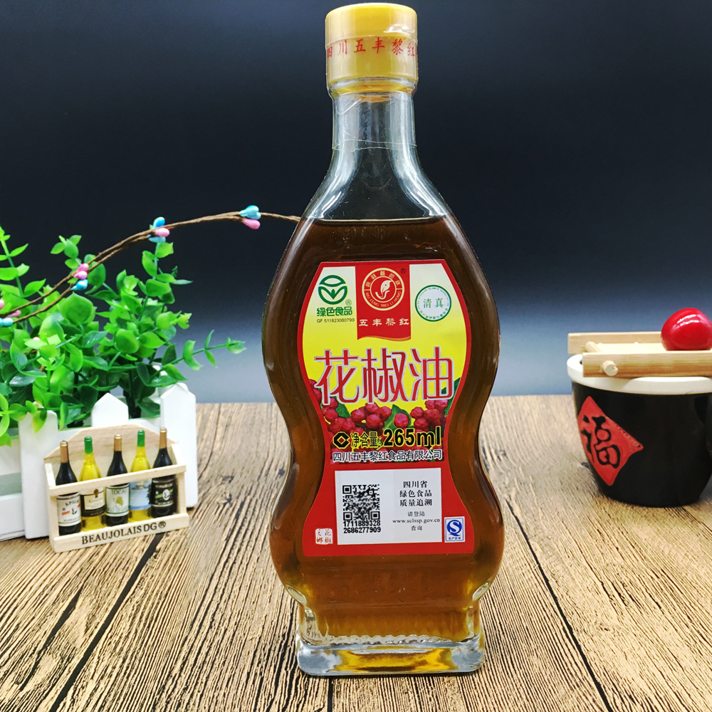 四川特产五丰黎红花椒油265ml菜籽调味油清真调味品玻璃瓶装