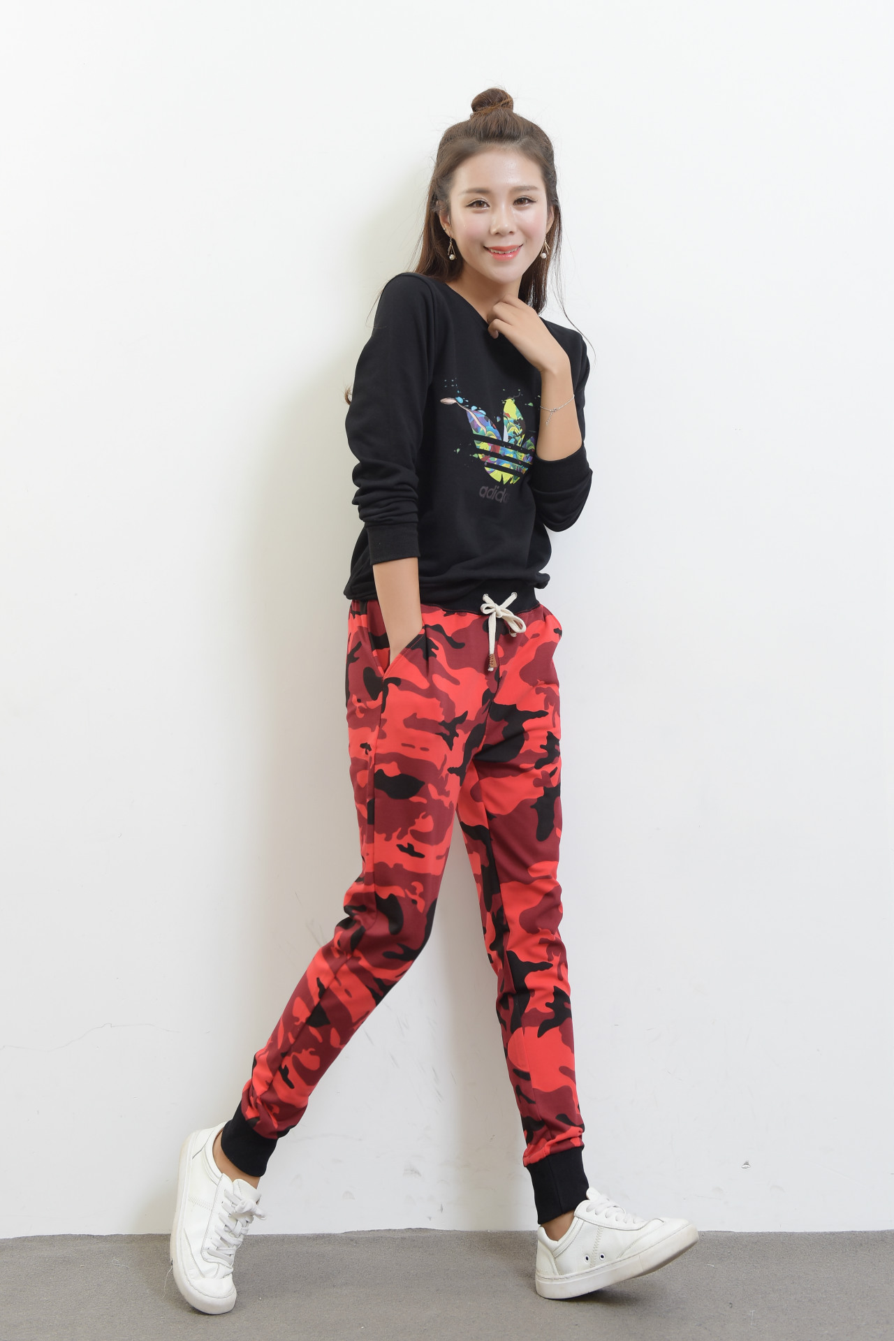 2016秋季新款女长裤休闲裤女生纯棉弹力小脚迷彩裤女式运动裤