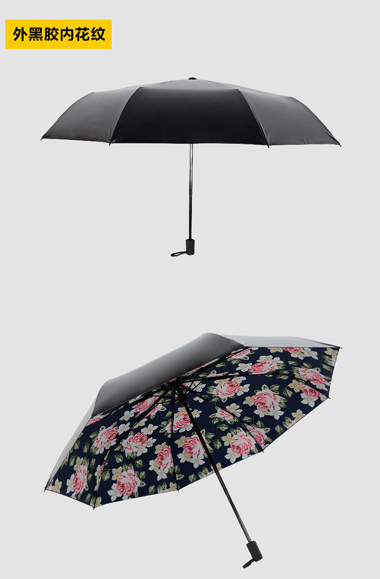 黑胶公主太阳伞 防紫外线遮阳伞 韩国女折叠创意防晒小黑伞