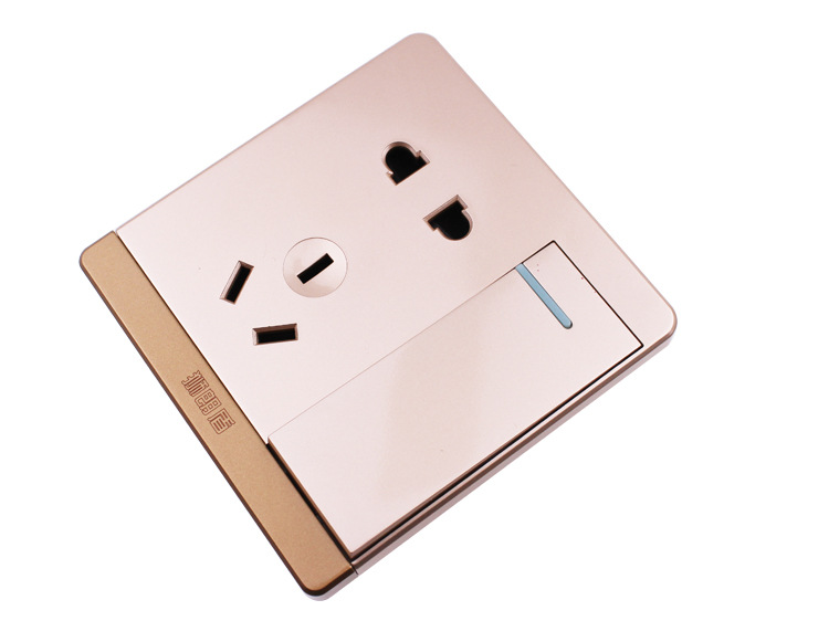 香槟金烤漆墙壁开关插座面板86型四开单控开关带轻点荧光批