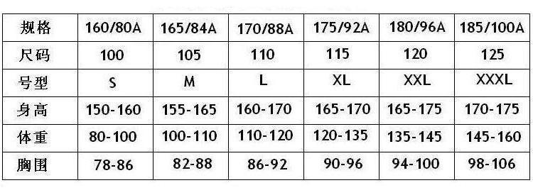 高中校服尺码表