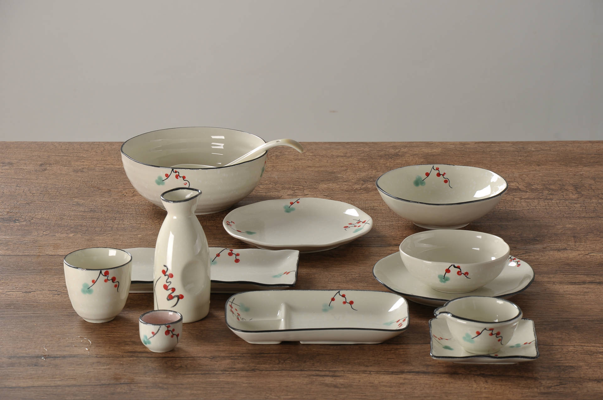 创意手绘家用送礼陶瓷餐具套装沙拉盘饭碗清酒壶水杯味碟】价格,批发