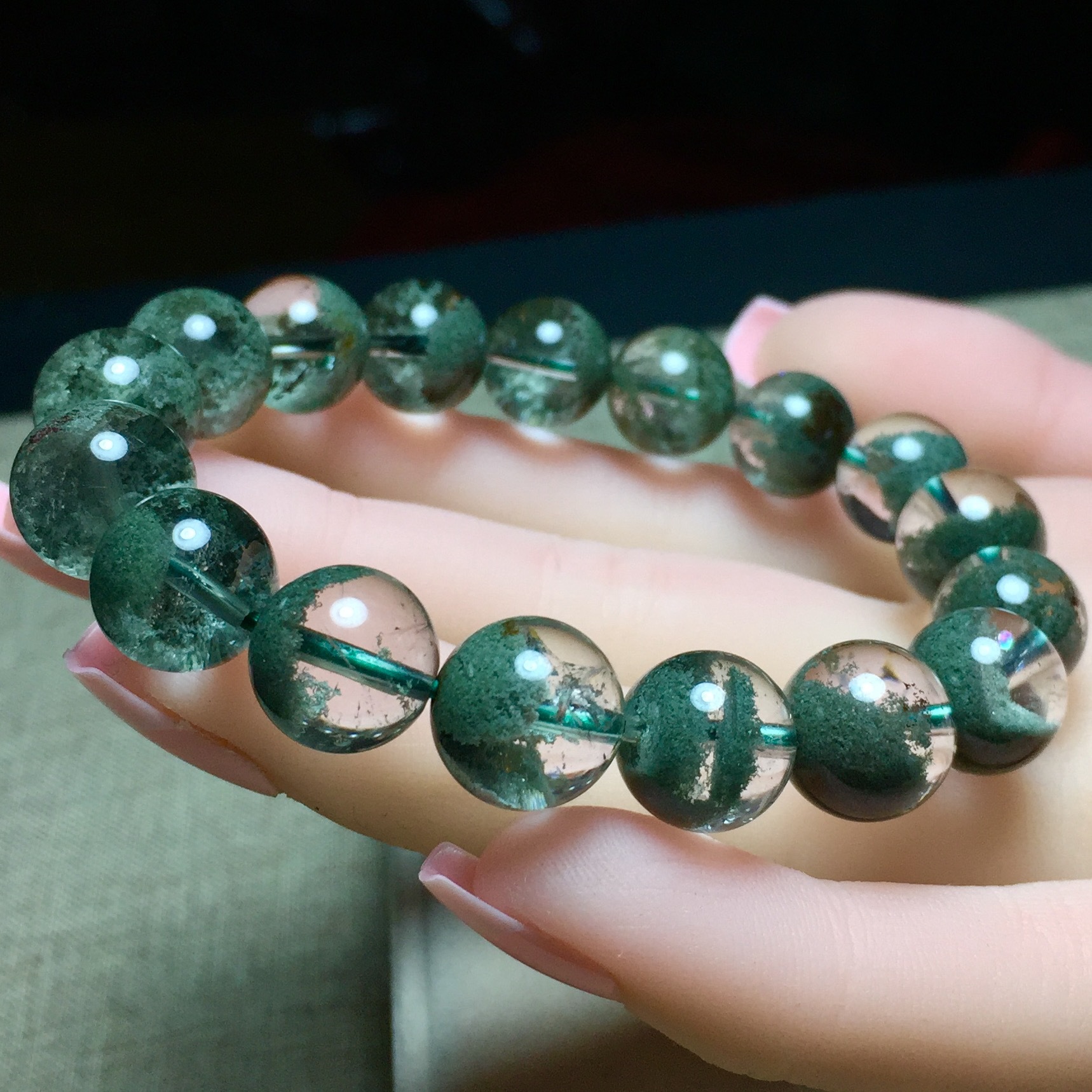 天然绿幽灵手链 佩戴招财聚财 精美实拍