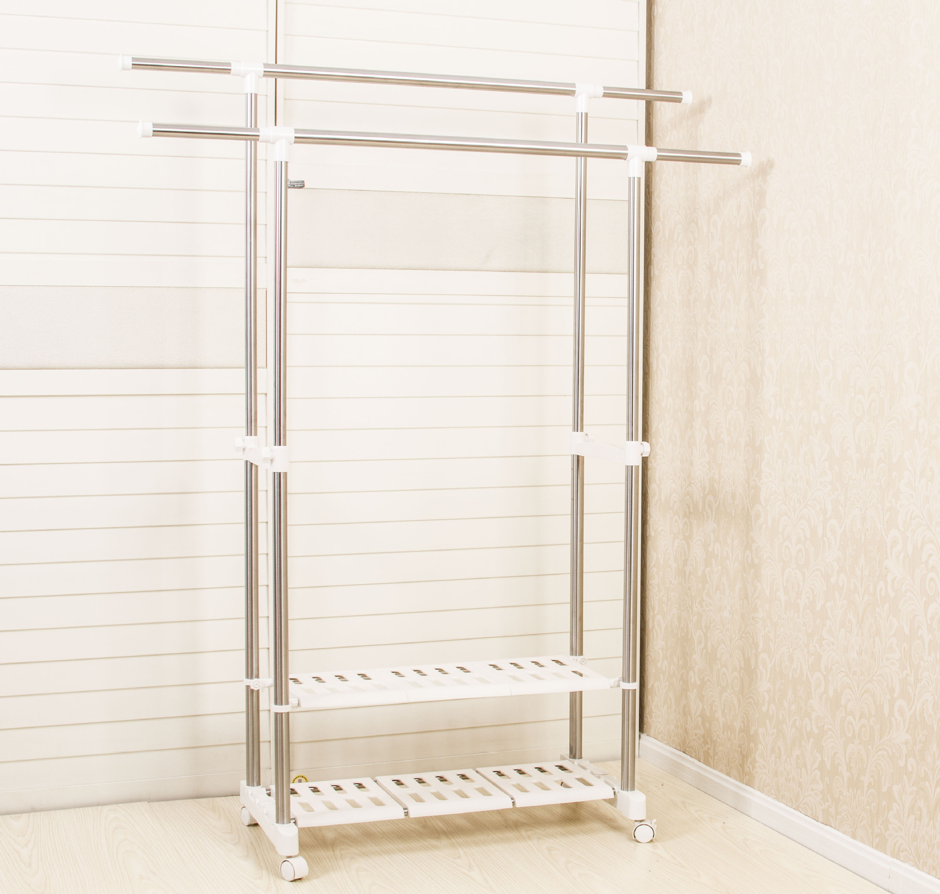 ajs3026d塑板双层双杆晾晒架置地移动收纳衣架室内外