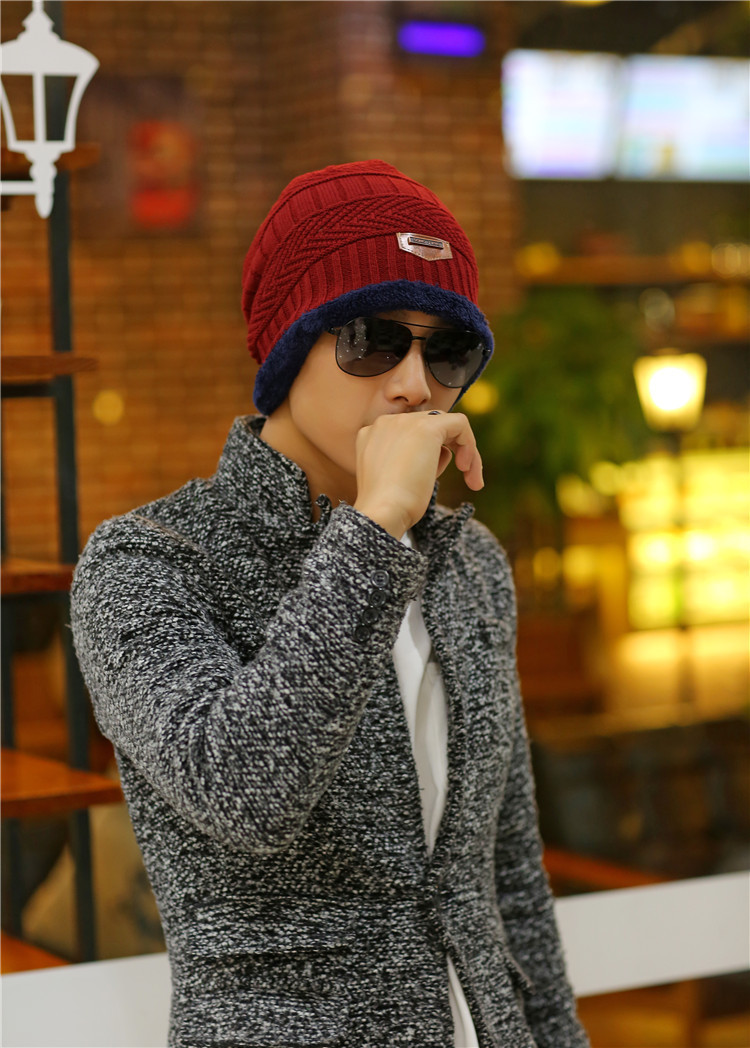 【针织帽男】冬季韩版毛线帽 加绒保暖针织帽套头帽男 男士围脖帽子潮