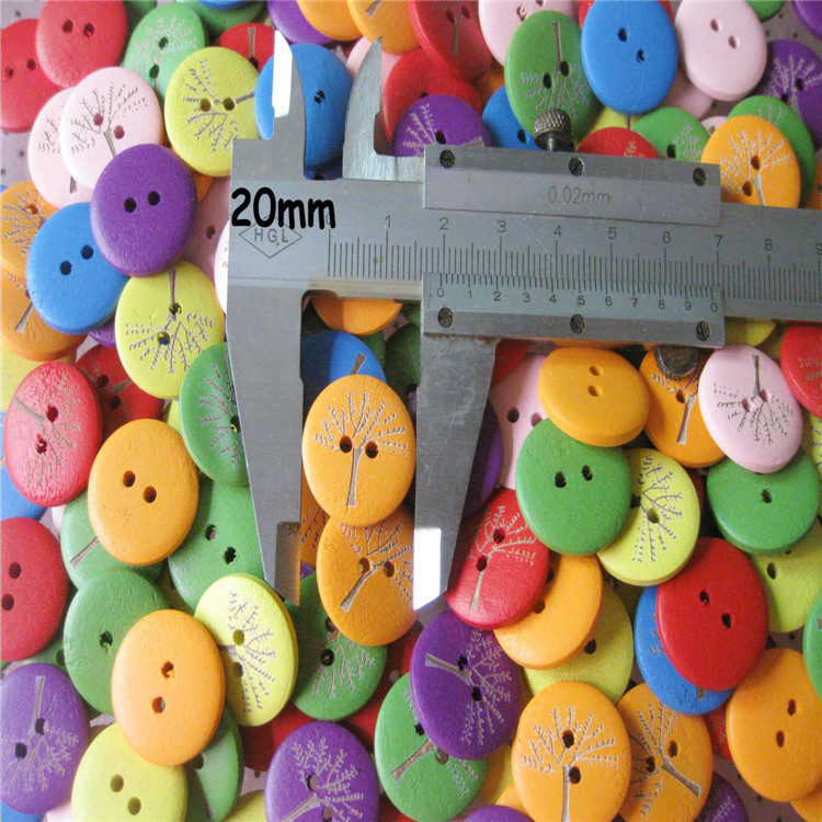 现货批发20mm糖果色混色印花枫树木头纽扣 服装扣子 儿童diy扣子