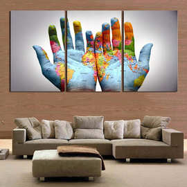 义乌厂家直销喷绘装饰画三联星空wish挂画货源热卖 世界手掌