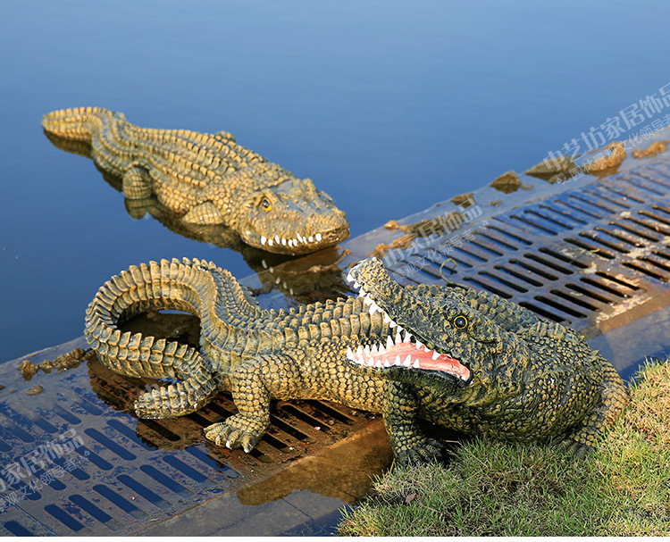 花园庭院公园户外水池装饰品园林景观树脂雕塑仿真动物鳄鱼摆件