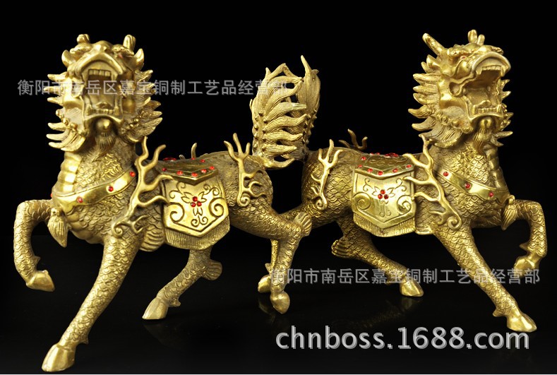 批发长寿麒麟驱邪气 保太平铜麒麟 护主 纯铜麒麟 招财纳福 26cm