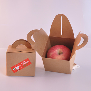 圣诞节苹果盒平安果包装盒 姜饼人打包盒饼干盒 手提牛皮纸盒定做